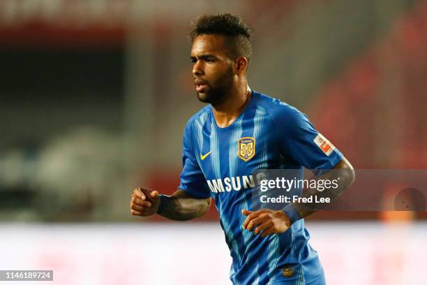 Alex Teixeira of Jiangsu Suningi in action during the 2019 China Super League match between Hebei China Fortune and Jiangsu Suningi at Langfang...