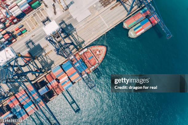 cargo container pier from top - hong kong truck stock pictures, royalty-free photos & images