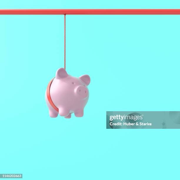 hanging piggy bank - wire rope stock pictures, royalty-free photos & images