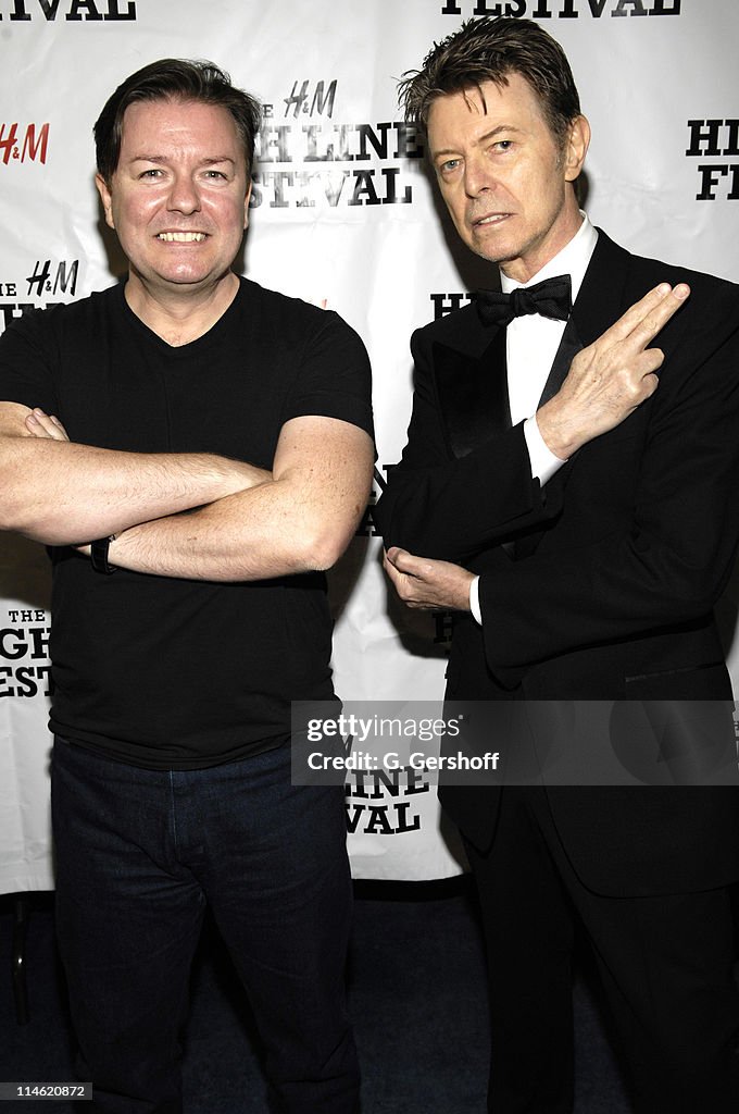 Ricky Gervais and David Bowie during David Bowie Presents The H&M