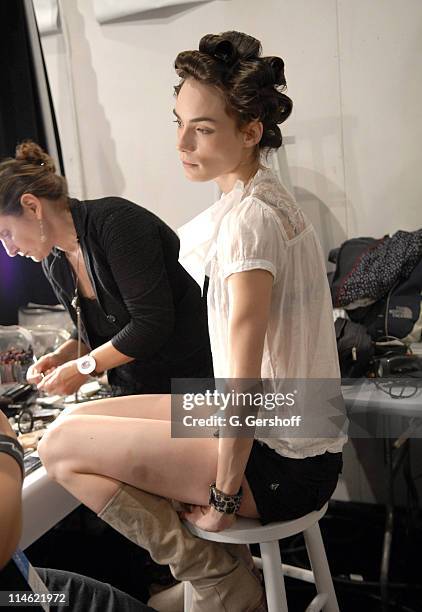 Model backstage at Naeem Khan Spring 2007 during Olympus Fashion Week Spring 2007 - Naeem Khan - Front Row and Backstage at Bryant Park in New York...