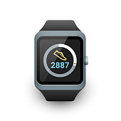 Smart watch with fitness tracker or step counter app on screen. Vector illustration
