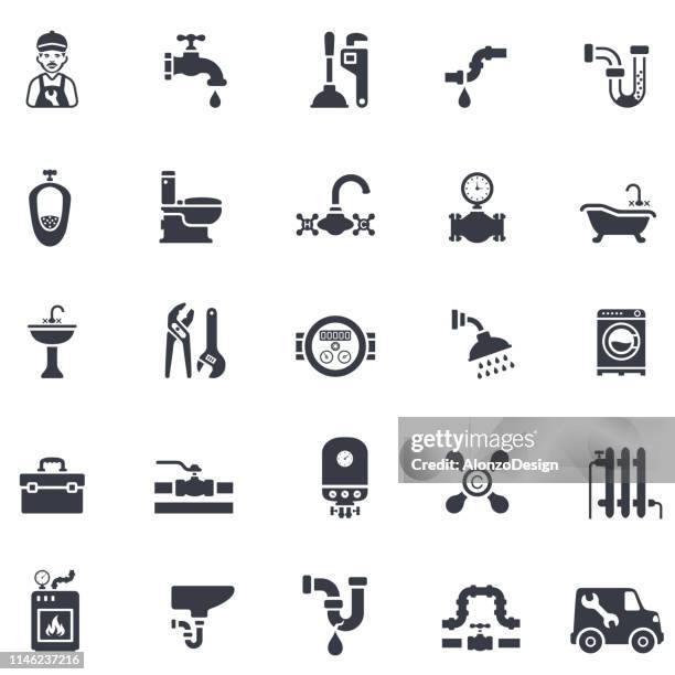 plumbing icon set - toilet bowl stock illustrations