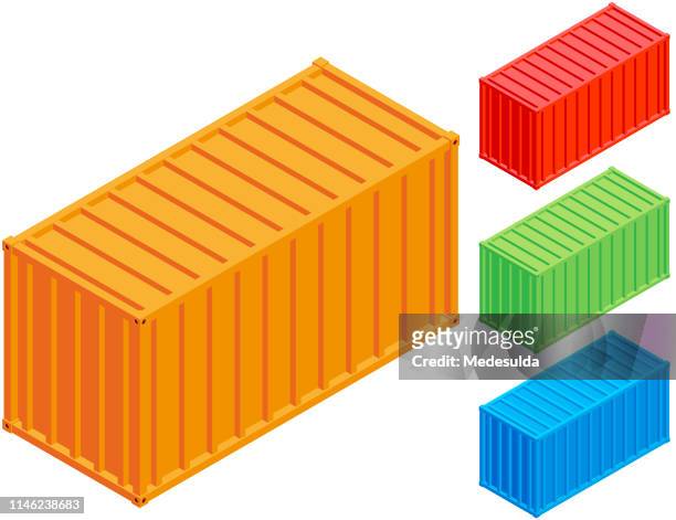 container isometric - shipping containers green red stock illustrations
