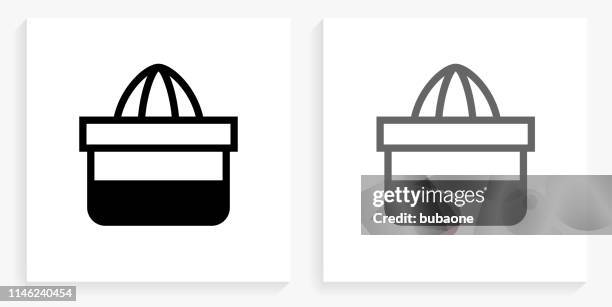 juice squeezer black and white square icon - juice squeeze stock illustrations