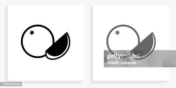 fruit black and white square icon - lemon slice white background stock illustrations