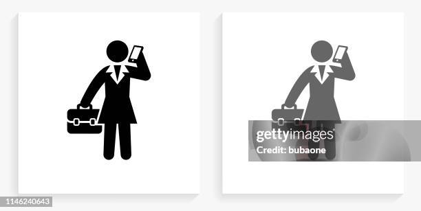 businesswoman calling black and white square icon - multiple mobile devices stock illustrations