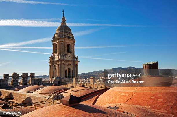 malaga skyline from castillo de gibralfaro - málaga málaga province stock pictures, royalty-free photos & images