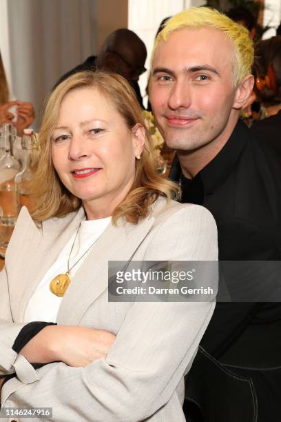 Sarah Mower and Charles Jeffrey attend the BFC/Vogue Designer Fashion Fund announcement lunch on May 01, 2019 in London, United Kingdom.