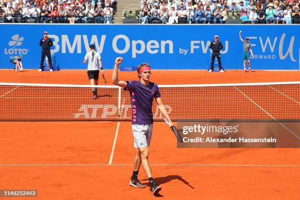 Alexander Zverev of Germany celebrates winning a point during his second round match against Juan Ignacio Londero of Argentina on day 5 of the BMW...