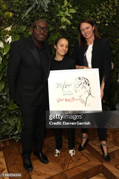 Edward Enninful and Caroline Rush with winner of the BFC/Vogue Designer Fashion Fund, Grace Wales Bonner at BFC/Vogue Designer Fashion Fund...