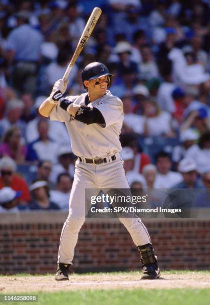 Craig Biggio of the Houston Astros at bat during a game against the Chicago Cubs circa 1997 at Wrigley Field in Chicago, Illinois. Craig Biggio...