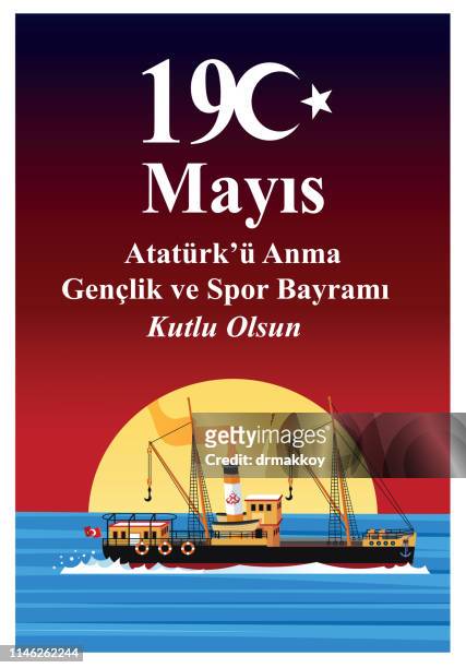 19 may ataturk commemoration, youth and sports festival - number 19 stock illustrations