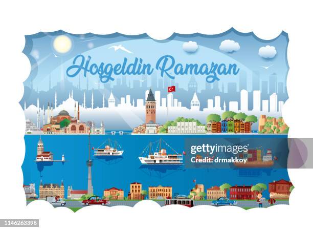 ilustraciones, imágenes clip art, dibujos animados e iconos de stock de bienvenido a ramadán, hoşgeldin ramazan - golden horn