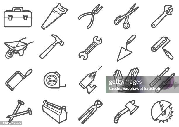 arbeitswerkzeuge line-icon-set - nagel stock-grafiken, -clipart, -cartoons und -symbole