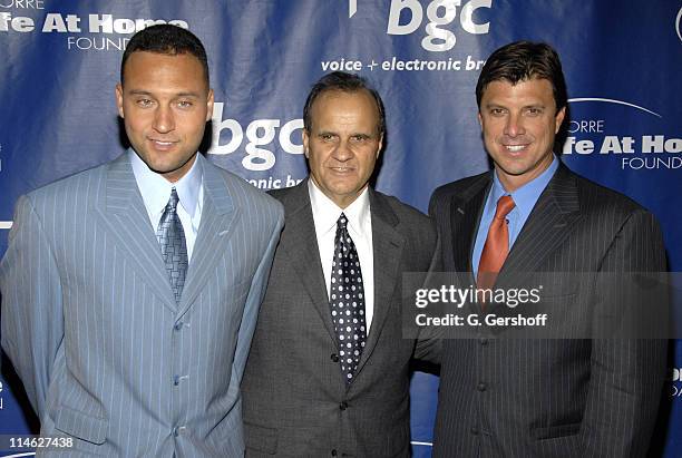 Derek Jeter, Joe Torre and Tino Martinez during Joe Torre Safe At Home Foundation's Fourth Annual Gala at Pier Sixty in New York City, New York,...