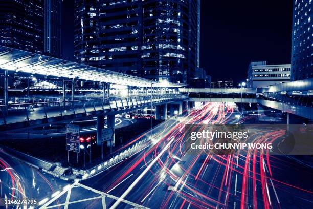 hong kong night city - central world stock pictures, royalty-free photos & images