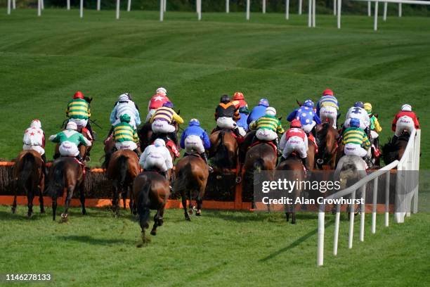 General view as runners make their way around the course in The Adare Manor Opportunity Series Final Handicap Hurdle at Punchestown Racecourse on May...