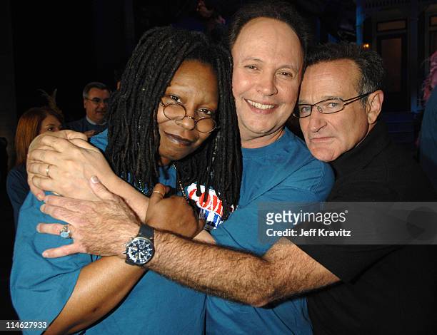 Whoopi Goldberg, Billy Crystal and Robin Williams during HBO & AEG Live's "The Comedy Festival" - Comic Relief 2006 - Backstage at Caesars Palace in...