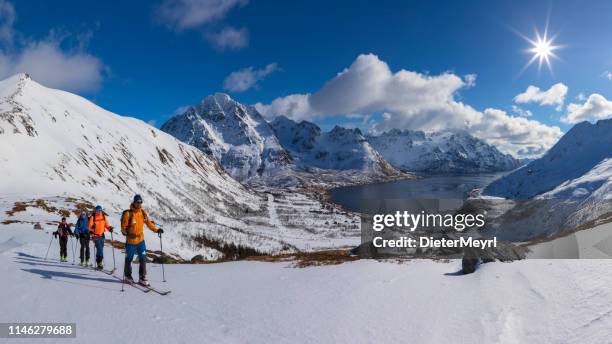 ski touring at lofoten - norway - cross country ski stock pictures, royalty-free photos & images