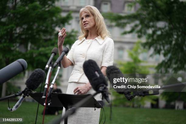 Counselor to President Donald Trump, Kellyanne Conway talks to reporters outside the White House May 01, 2019 in Washington, DC. Conway was...