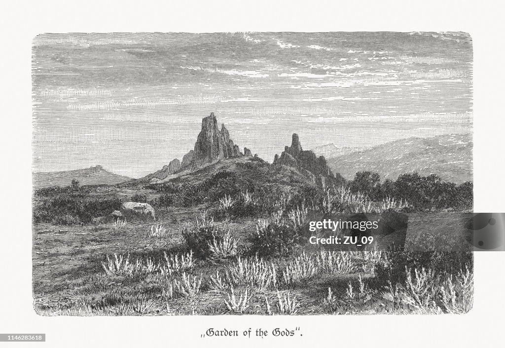 Garden of the Gods, Colorado Springs, Colorado, USA, woodcut, 1897