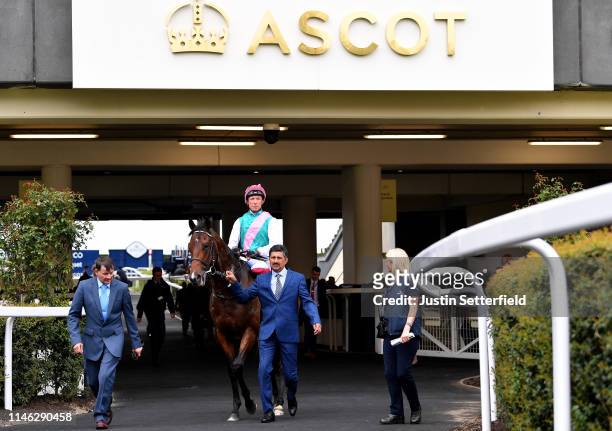 Calyx ridden by Frankie Dettori after winning the Merriebelle Stable Commonwealth Cup Trial Stakes the Royal Ascot Trials Day on May 01, 2019 in...