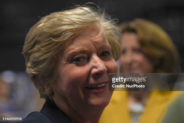 Frances Fitzgerald, one of two Fine Gael candidates for the Dublin constituency in the 2019 European Parliament election, observes ballots counting...