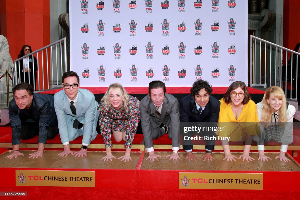 The Cast Of "The Big Bang Theory" Places Their Handprints In The Cement At The TCL Chinese Theatre IMAX Forecourt