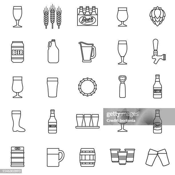 beer icon set - plastic cup stock illustrations