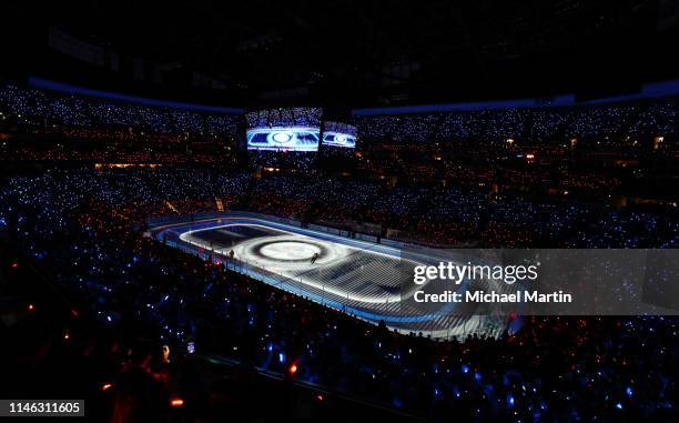 Fans of the Colorado Avalanche cheer prior to the game against the San Jose Sharks in Game Three of the Western Conference Second Round during the...