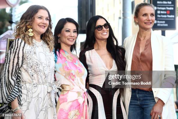 Drew Barrymore, Lucy Liu, Demi Moore and Cameron Diaz attend a ceremony honoring Lucy Liu With Star On The Hollywood Walk Of Fame on May 01, 2019 in...