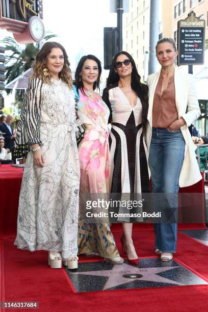 Drew Barrymore, Lucy Liu, Demi Moore and Cameron Diaz attend a ceremony honoring Lucy Liu With Star On The Hollywood Walk Of Fame on May 01, 2019 in...