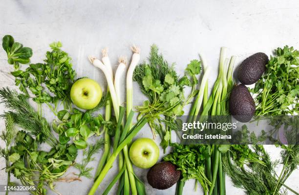 fresh green vegetables background - plant based diet stock pictures, royalty-free photos & images