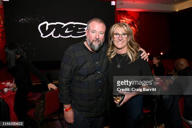 Co-Founder and Executive Chairman Shane Smith and VICE CEO Nancy Dubuc attend VICE NewFronts 2019 at Jing Fong Restaurant on May 01, 2019 in New York...