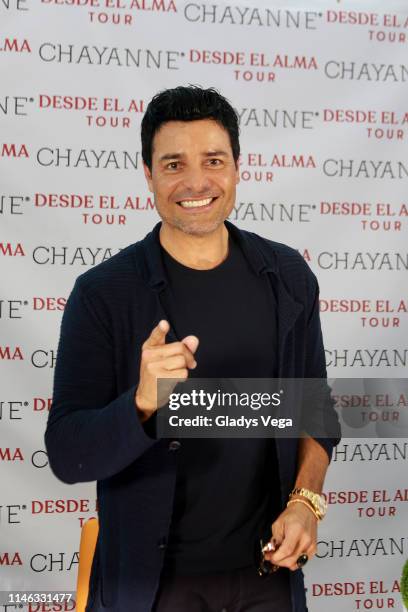 Chayanne poses for media during the press conference at Jet Aviation on May 1, 2019 in Carolina, Puerto Rico.