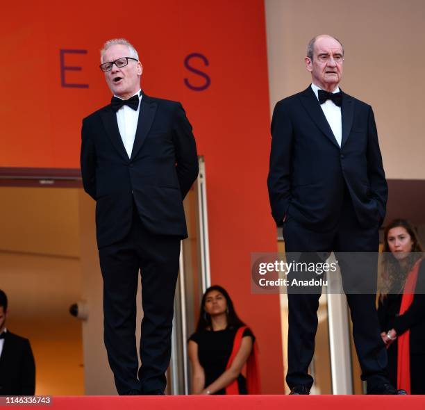 General Delegate of the Cannes Film Festival Thierry Fremaux and Cannes Film Festival President Pierre Lescure arrive for the Closing Awards Ceremony...