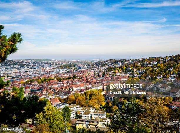 aerial view of stuttgart cityscape, baden wurttemberg, germany - stuttgart germany stock pictures, royalty-free photos & images