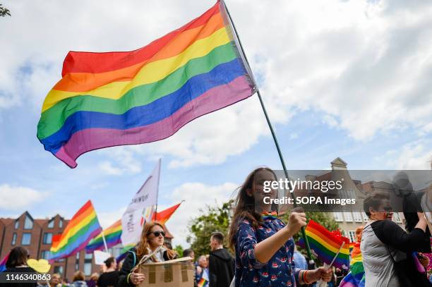 Girl seen with the LGBT flag, during the march. Several thousands of people took part in the annual 5th Tricity Equality March manifesting LGBT...