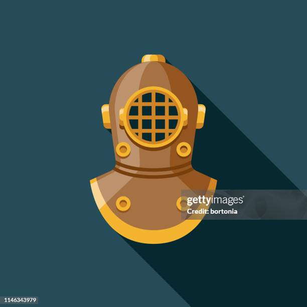 tauchhelm-nautical flat design icon - scuba diving stock-grafiken, -clipart, -cartoons und -symbole