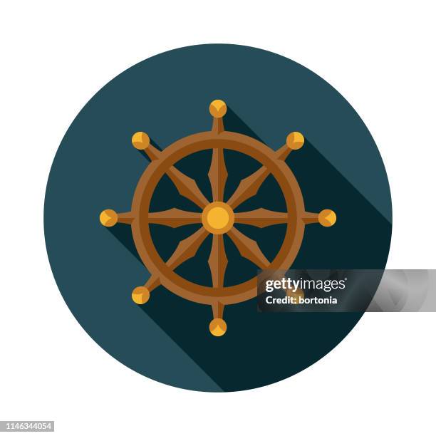 bildbanksillustrationer, clip art samt tecknat material och ikoner med ship ' s wheel nautiska platt design ikon - roder