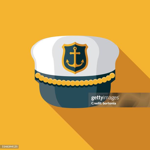 ilustrações de stock, clip art, desenhos animados e ícones de captain's hat nautical flat design icon - chapéu de marinheiro