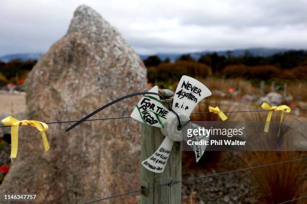 The public memorial at the start of the access road to the Pike River Mine is pictured on May 02, 2019 in Greymouth, New Zealand. 29 men were trapped...