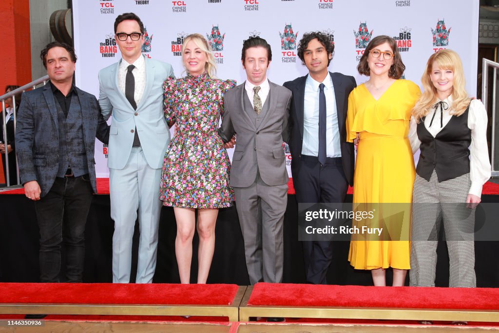 The Cast Of "The Big Bang Theory" Places Their Handprints In The Cement At The TCL Chinese Theatre IMAX Forecourt