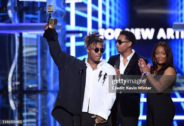 Juice Wrld accepts the Top New Artist award onstage during the 2019 Billboard Music Awards at MGM Grand Garden Arena on May 01, 2019 in Las Vegas,...