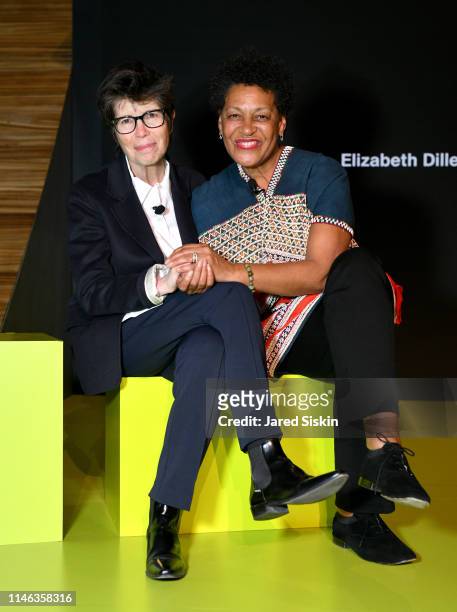 Architect Elizabeth Diller and Carrie Mae Weems attend the Prada Invites New York Cocktail event at Prada Broadway Epicenter on May 01, 2019 in New...