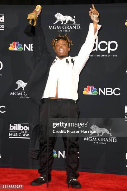 Juice Wrld poses with the award for Best New Artist in the press room during the 2019 Billboard Music Awards at MGM Grand Garden Arena on May 01,...