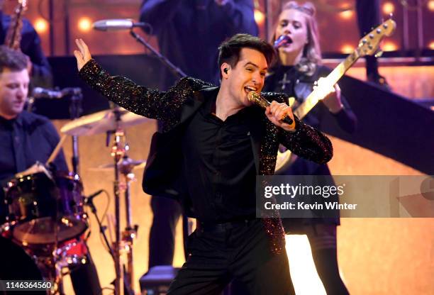 Brendon Urie of Panic! at the Disco performs onstage during the 2019 Billboard Music Awards at MGM Grand Garden Arena on May 01, 2019 in Las Vegas,...