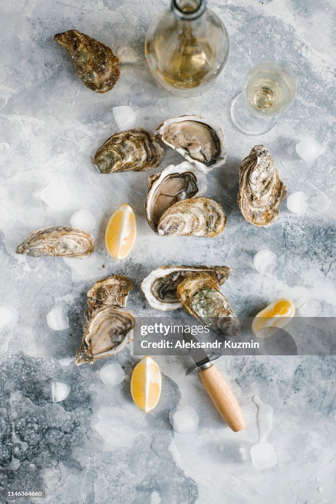 Raw oysters with lemon and champagne