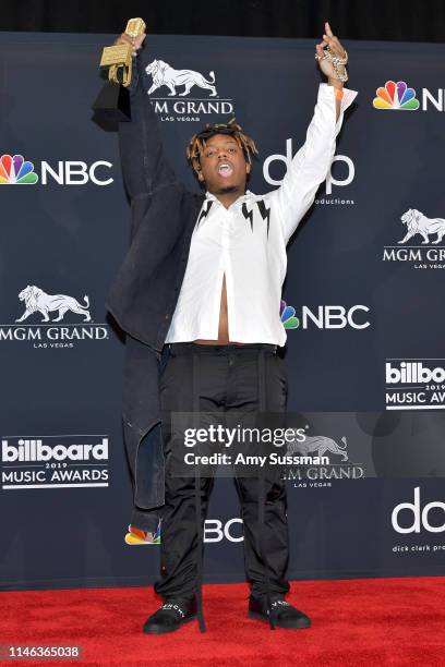 Juice Wrld poses with the award for Best New Artist in the press room during the 2019 Billboard Music Awards at MGM Grand Garden Arena on May 01,...